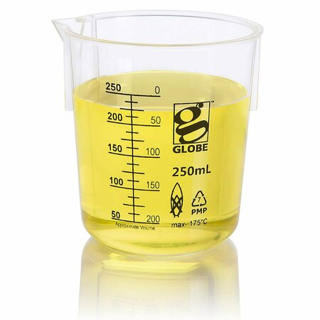 GLOBE SCIENTIFIC 250mL Beaker, Diamond Essentials, Griffin Style, Low Form, Printed Graduations, PMP, 6PK 3652-250